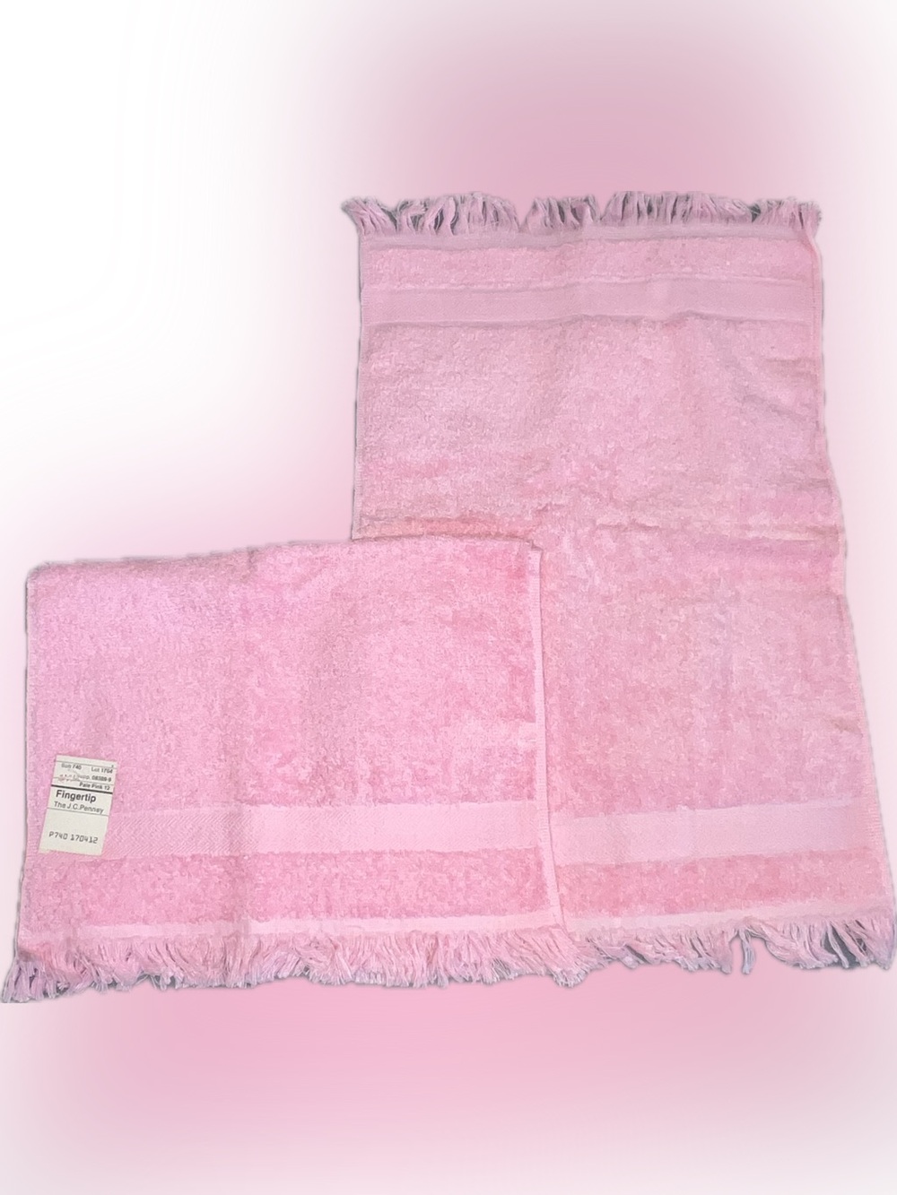 🔴New jcpenney Pink Decorative Fringe Finger Tea Towel Kitchen Bathroom 2 PCS